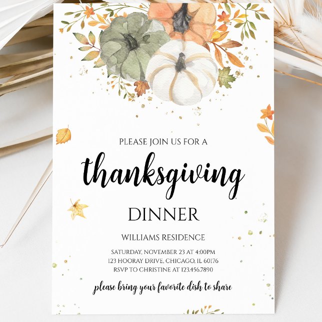 Boho Pumpkin Thanksgiving Dinner Invitation (Creator Uploaded)