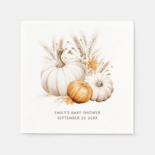 Boho Pumpkins Grasses Name Date Baby Shower Napkin