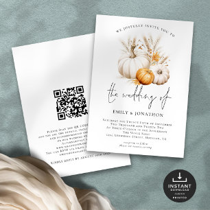 Boho Pumpkins Grasses QR Code Wedding Invitation