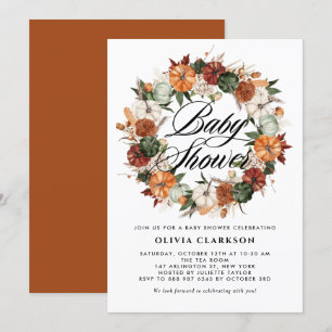 Boho Pumpkins Wreath Autumn Baby Shower Invitation