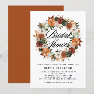 Boho Pumpkins Wreath Autumn Bridal Shower Invitation