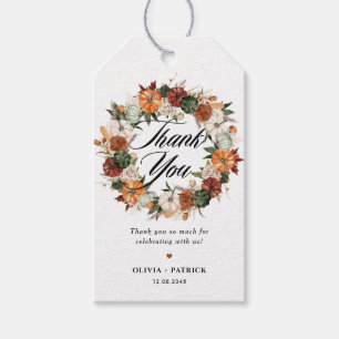Boho Pumpkins Wreath Autumn Wedding Thank You Gift Tags