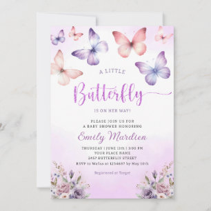 Boho Purple A Little Butterfly Girl Baby Shower  Invitation