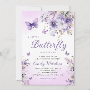 Boho Purple A Little Butterfly Girl Baby Shower  Invitation