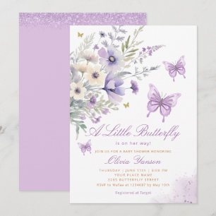 Boho Purple A Little Butterfly Girl Baby Shower Invitation