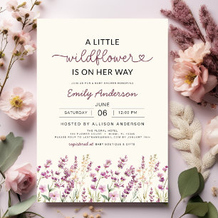 Boho Purple A Little Wildflower Baby Shower Invitation