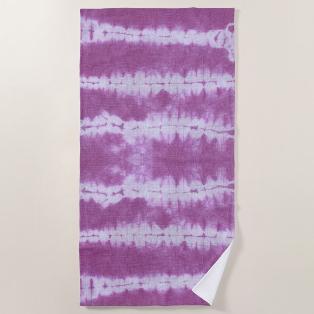 Boho Purple Abstract Tie Dye Pattern Beach Towel (Front)