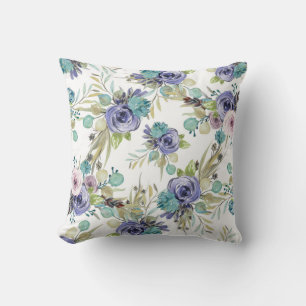  Boho Purple and Green Floral  Cushion