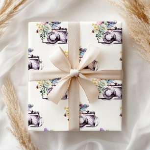 Boho Purple Blue Floral Camera Wrapping Paper