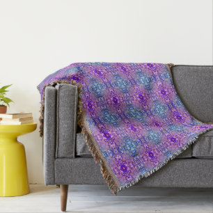 Boho Purple Blue Flower Pattern Throw Blanket