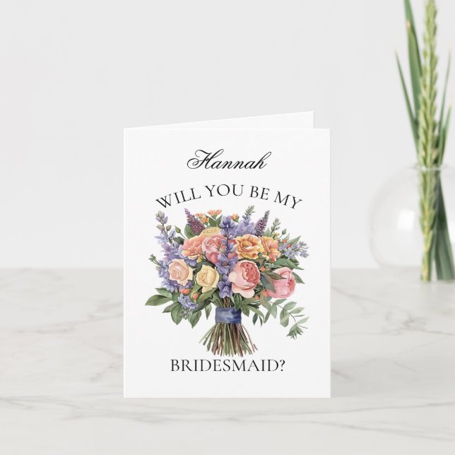 Boho Purple Bouquet Bridesmaid Proposal Invitation (Front)