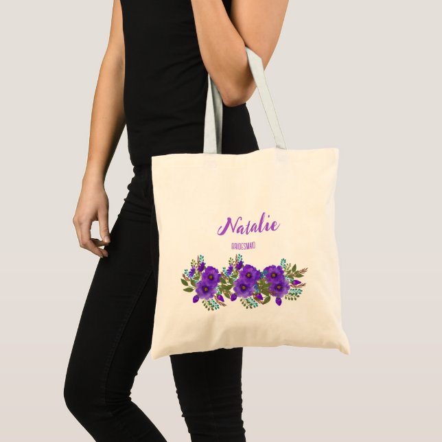 Boho purple Bridemaid summer watercolor florals Tote Bag (Front (Product))