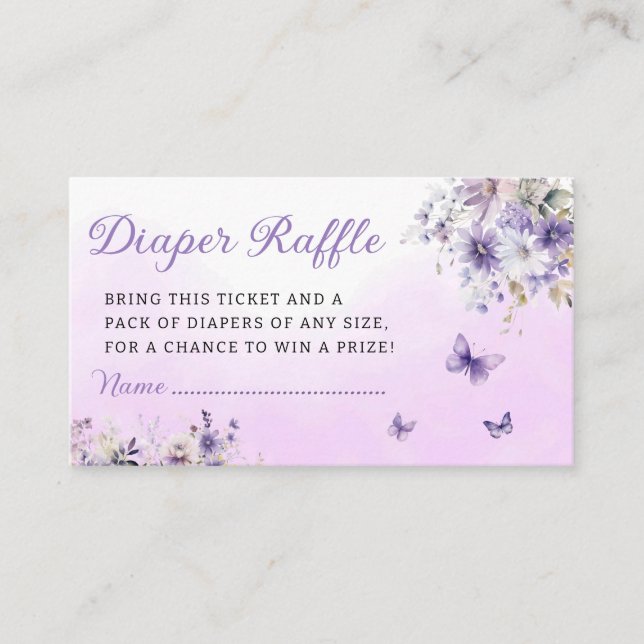 Boho Purple Butterfly Baby Shower Diaper Raffle  Enclosure Card (Front)
