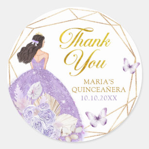 Boho Purple Butterfly Floral 15 Años Thank You Classic Round Sticker