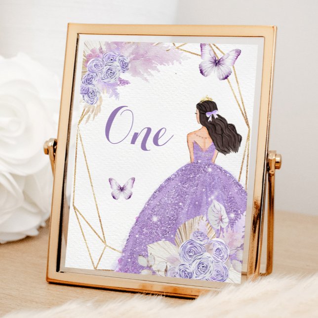 Boho Purple Butterfly Floral Princess Quinceañera Table Number (Creator Uploaded)