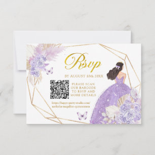 Boho Purple Butterfly Girl Quinceañera QR RSVP Card