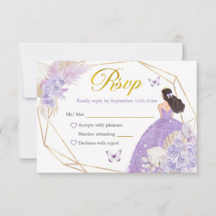 Boho Purple Butterfly Princesa Quinceañera RSVP Card