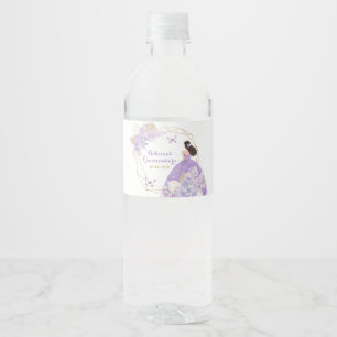 Boho Purple Butterfly Princesa Quinceañera Water Bottle Label