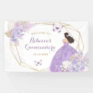 Boho Purple Butterfly Princess Quinceañera Large Banner