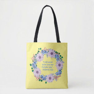 Boho Purple Daisy Floral Wreath Free-Spirit Quote Tote Bag