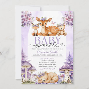 Boho Purple Deer Woodland Girl Baby Sprinkle Invitation