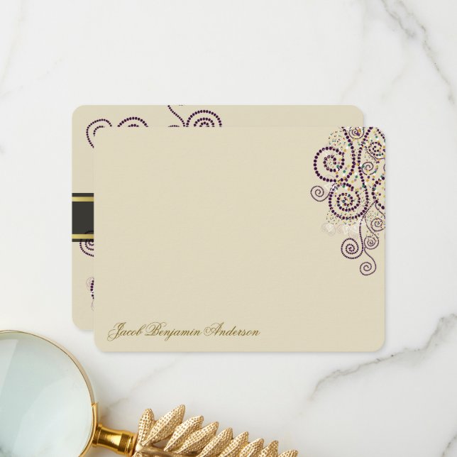 Boho Purple Dots & Spirals Elegant Bar/Bat Mitzvah Thank You Card (Front/Back In Situ)