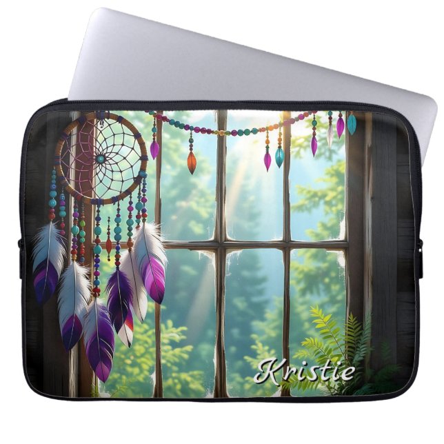 Boho Purple Dreamcatcher in Window  Personalised Laptop Sleeve (Front)