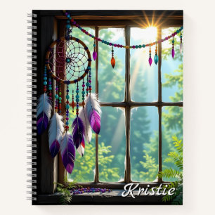 Boho Purple Dreamcatcher in Window  Personalised Notebook