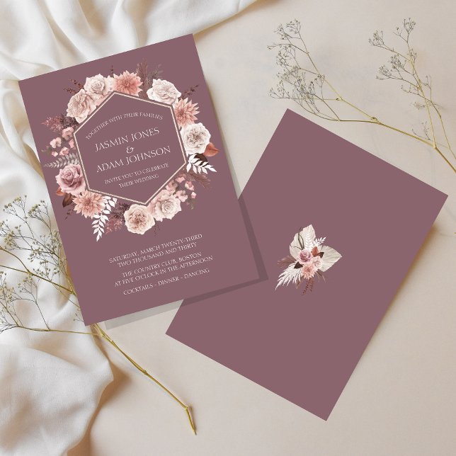 Boho Purple Dried Flowers Wreath Wedding Invitation (Boho Purple Dried Flowers Wreath Wedding Invitation)