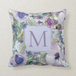 Boho Purple Dusty Blue Watercolor Floral Monogram Cushion<br><div class="desc">Beautiful boho-style lilac purple and dusty blue watercolor floral throw pillow with your monogram/initial.   Contact us for help with customisation or matching products.</div>