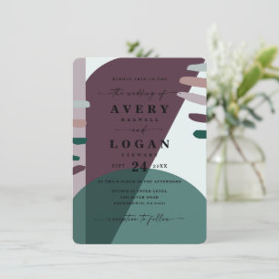 Boho Purple & Emerald Green Abstract Shape Wedding Invitation