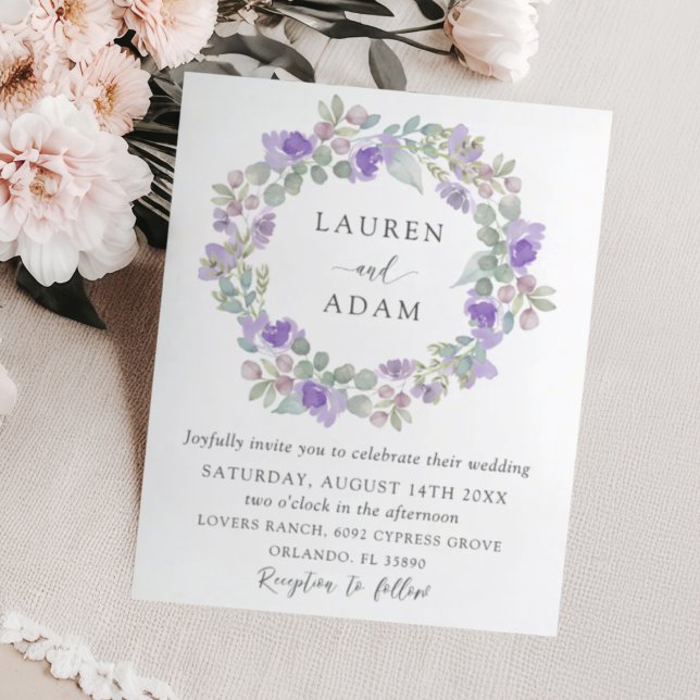 Boho Purple Eucalyptus Budget Wedding Invitation (Creator Uploaded)