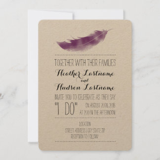 Boho Purple Feather I Do Wedding Invitation