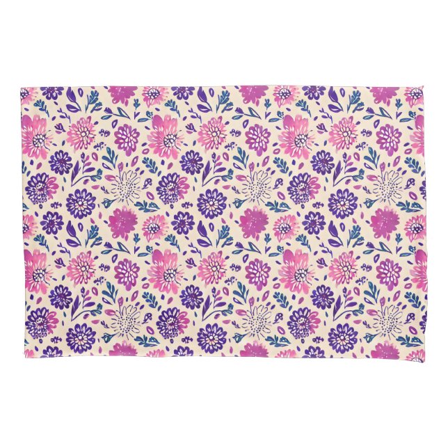 Boho Purple Floral Botanical Pillowcase (Front)