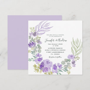 Boho Purple Floral & Botanical Watercolor Invitation