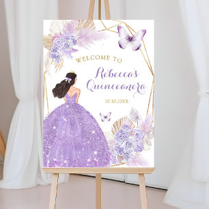 Boho Purple Floral Butterfly Quinceañera Welcome Poster
