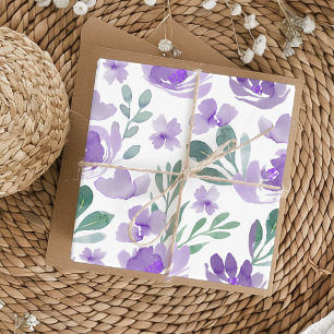 Boho Purple Floral & Foliage Watercolor Pattern Wrapping Paper Sheet