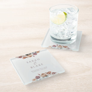 Boho Purple Floral Garden Wedding Favor Glass Coaster