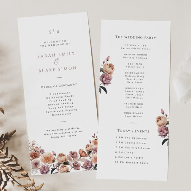 Boho Purple Floral Garden Wedding Program Card (Creator Uploaded)