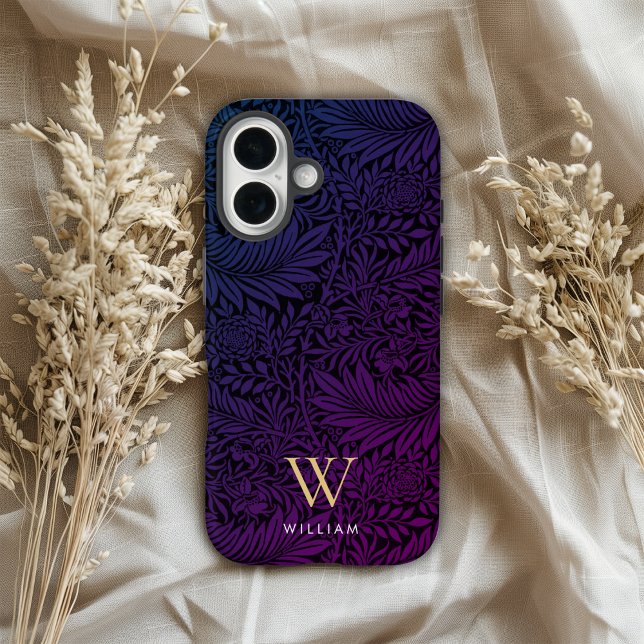 Boho Purple Floral Gold Monogram Name Case-Mate iPhone Case (Creator Uploaded)
