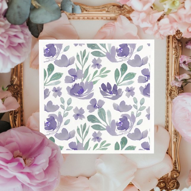 Boho  Purple Floral Pattern Wedding Napkin (Creator Uploaded)