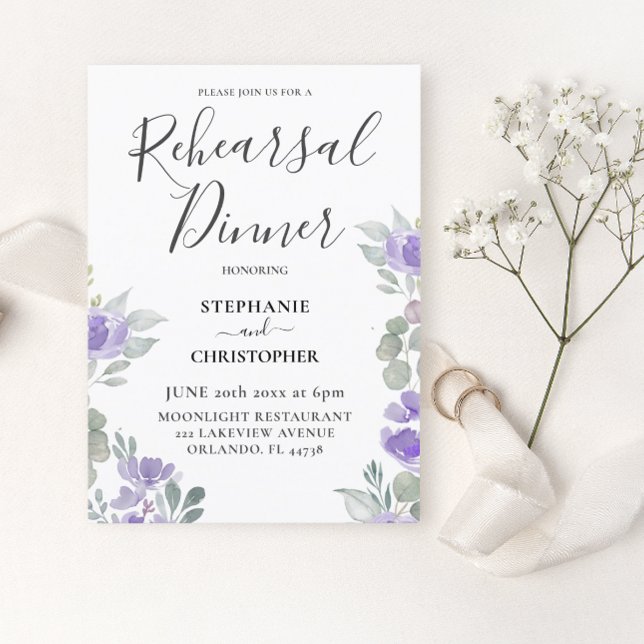 Boho Purple Floral Rehearsal Dinner  Invitation (Creator Uploaded)