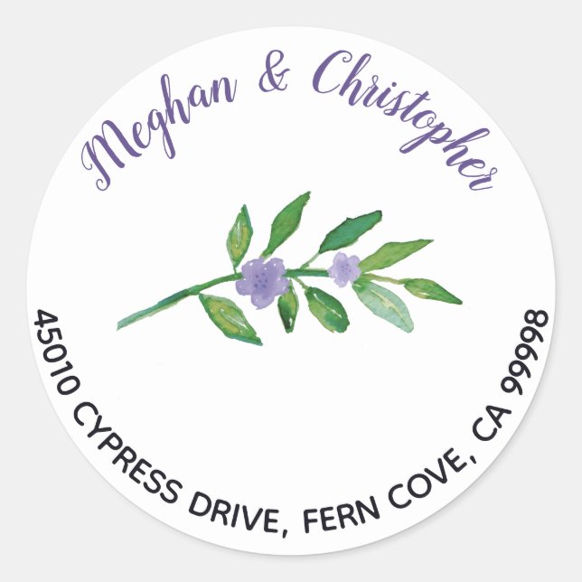 Boho Purple Floral Return Address Envelope Seal (Front)