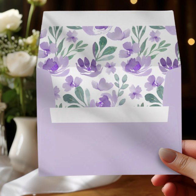 Boho Purple Floral Watercolor Wedding Envelope (Creator Uploaded)