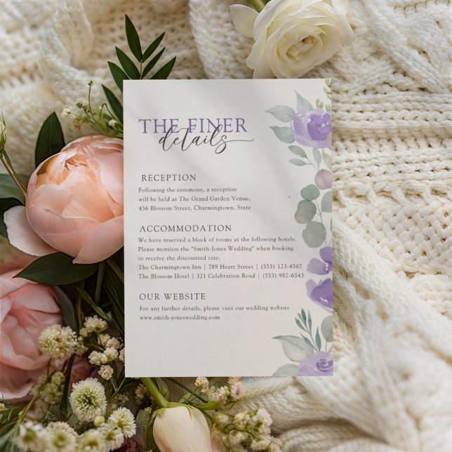 Boho Purple Floral Wedding Details  Enclosure Card (Creator Uploaded)
