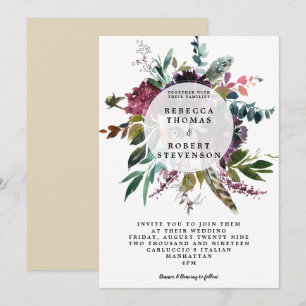 boho purple floral wildfllower wedding invitation