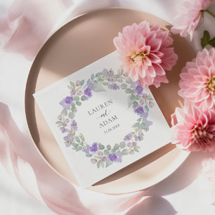 Boho Purple Floral Wreath Wedding Napkin