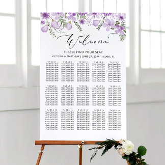 Boho Purple Flower 15 Tables Wedding Seating Chart