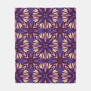 Boho Purple Flower Pattern - Dark Floral Aesthetic Fleece Blanket