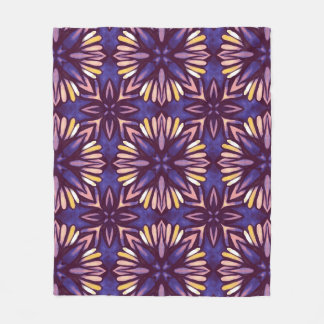 Boho Purple Flower Pattern - Dark Floral Aesthetic Fleece Blanket